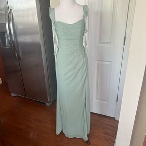 Elegant Sage Mint Green Ruffle Strap Evening Dress by Azazie sz A6 fits 6-8 best